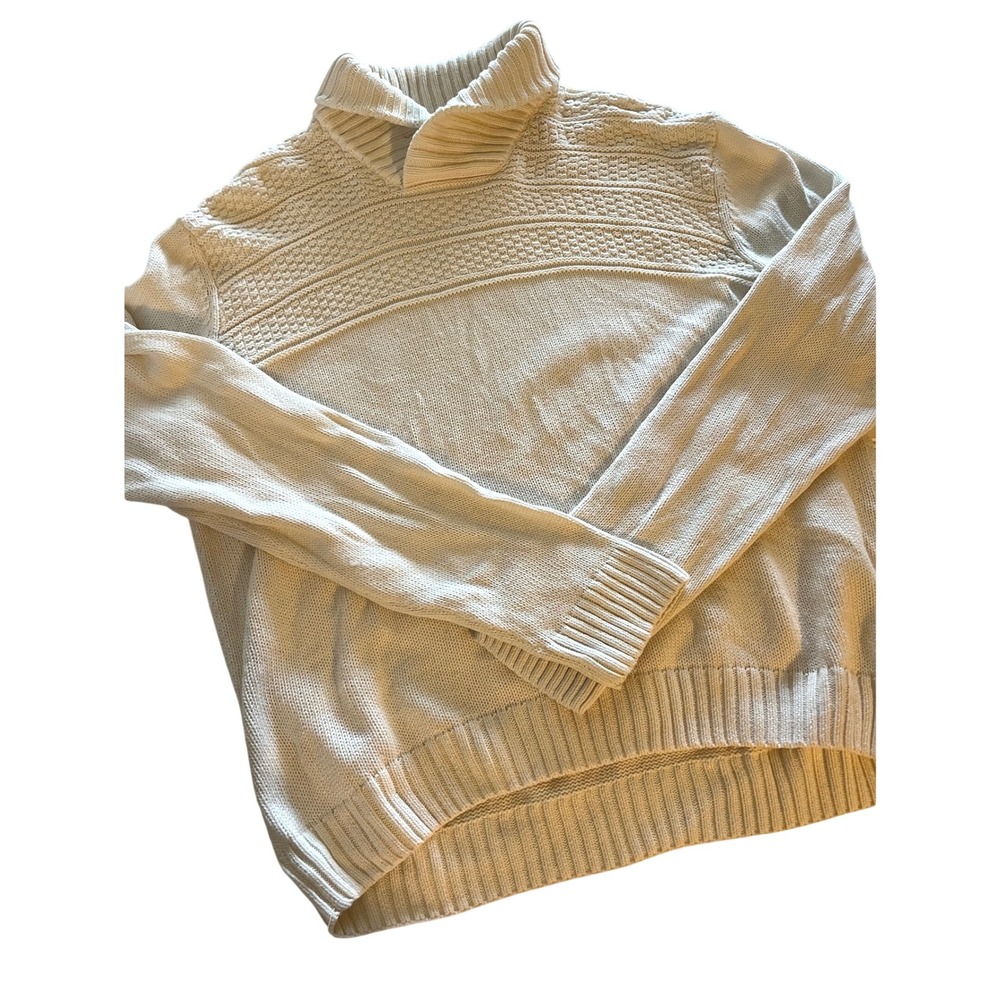 Chaps Mens Cream Shawl Collar Pullover Sweater Cotton Knit Textured Large
